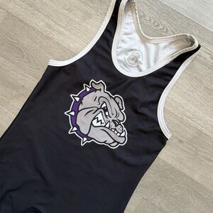 Cliff Keen Wrestling Singlet Adult Small Black Bulldog Dogs USA Made Compression